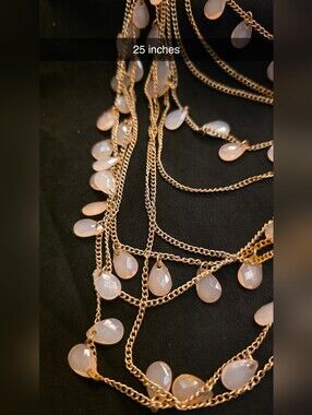 Women's Gold Multi-Strand Necklace with Opal White Teardrop Stones